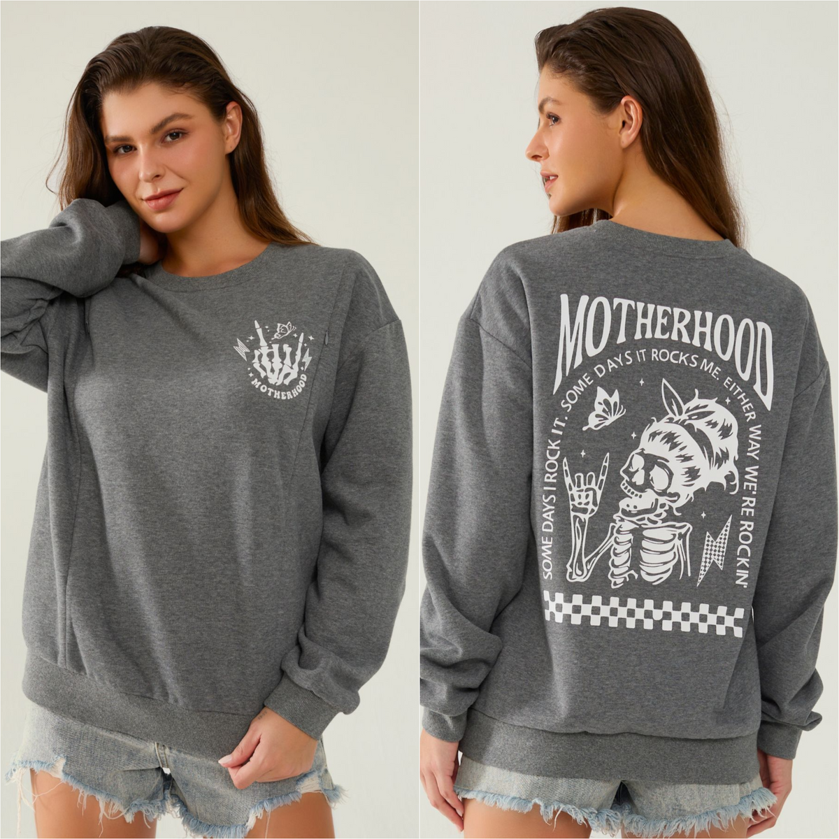 Motherhood Sometimes I Rock It Sometimes It Rocks Me Feeding-Friendly Sweatshirt