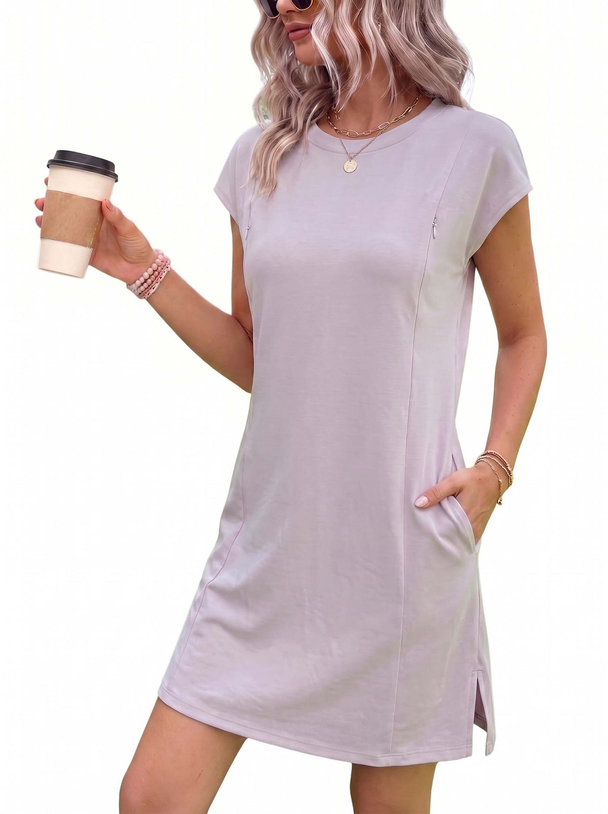 Casual Cap Sleeve Feeding-Friendly Sundress with Pockets