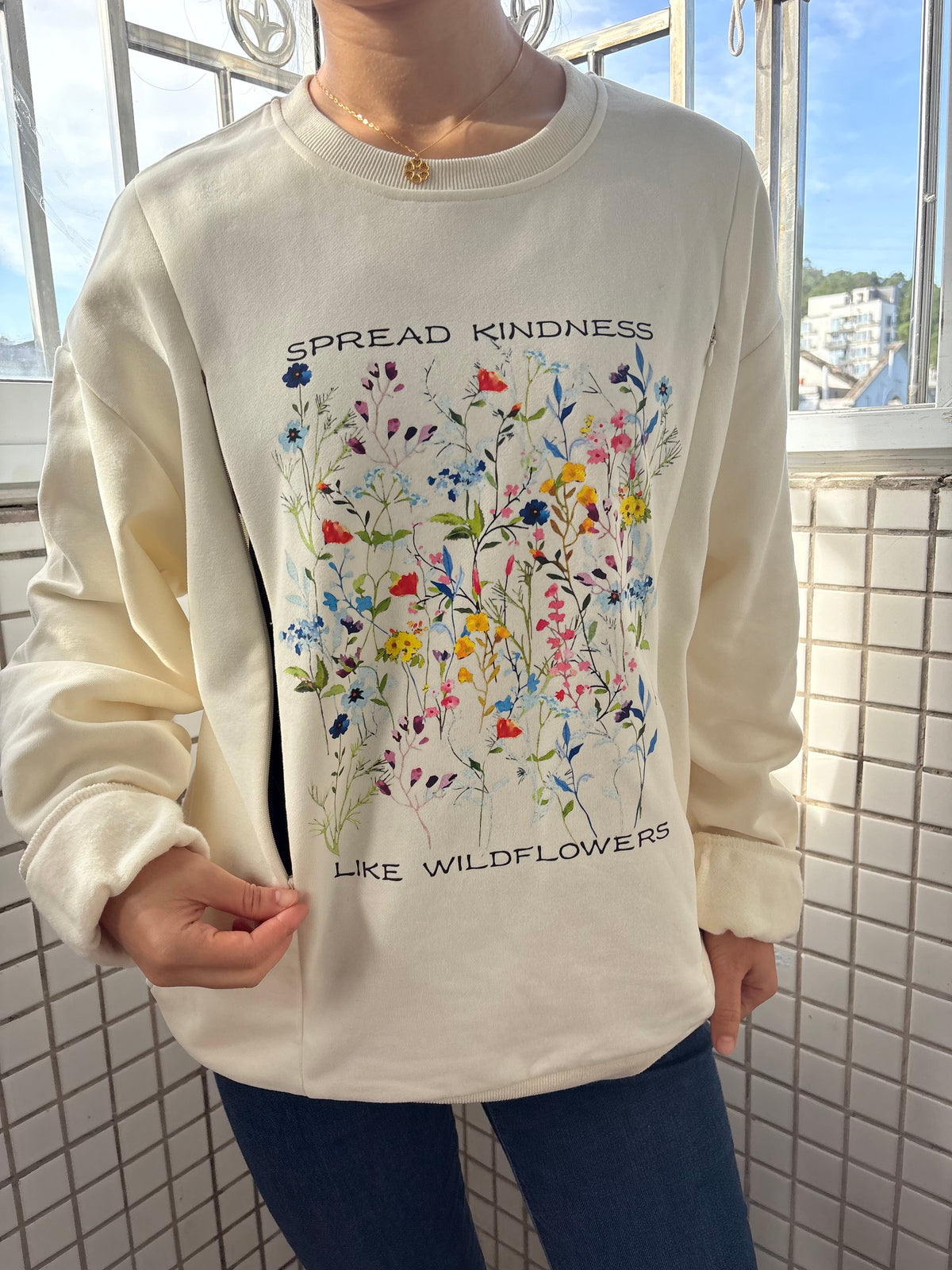 Spread Kindness Like Wildflowers Comfy Feeding-Friendly Sweatshirt