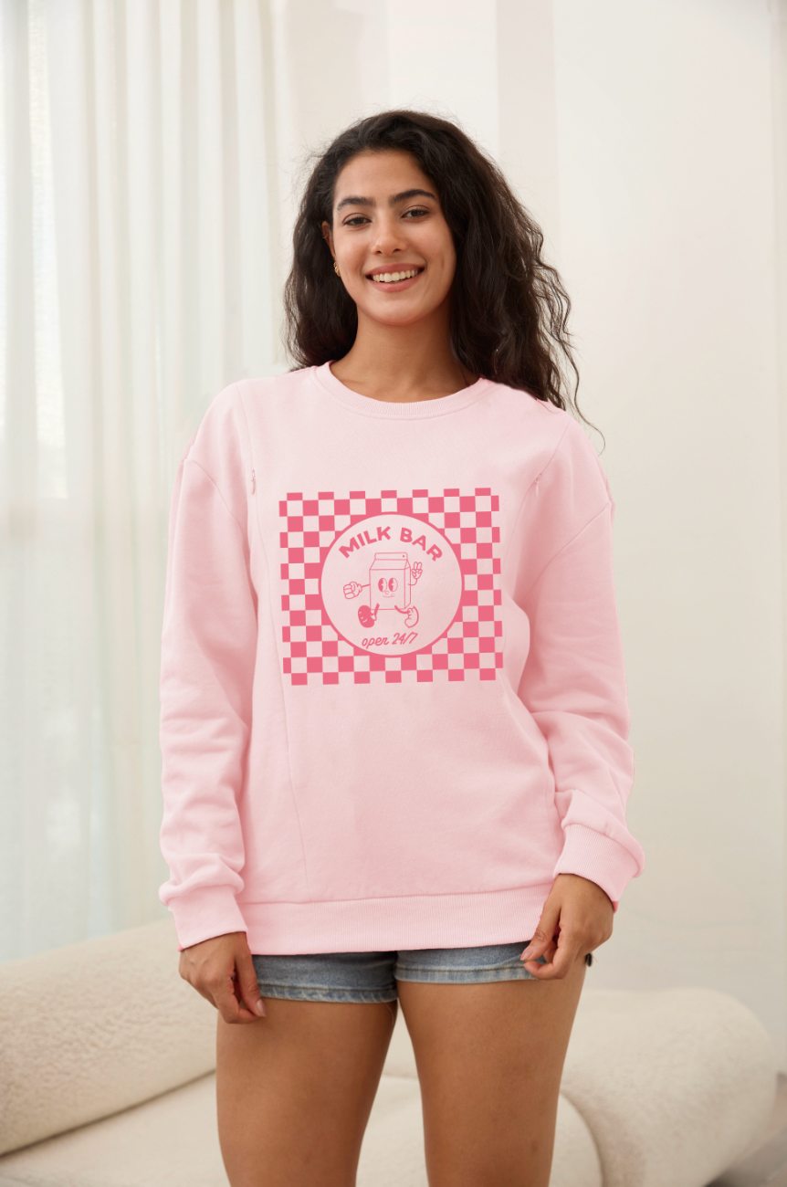 Checkered Milk Carton Feeding-Friendly Sweatshirt