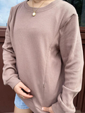 Feeding-Friendly Waffle Knit Solid Zip Sweatshirt