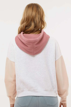 Embroidered Mama Color Block Feeding-Friendly Cropped Hoodie