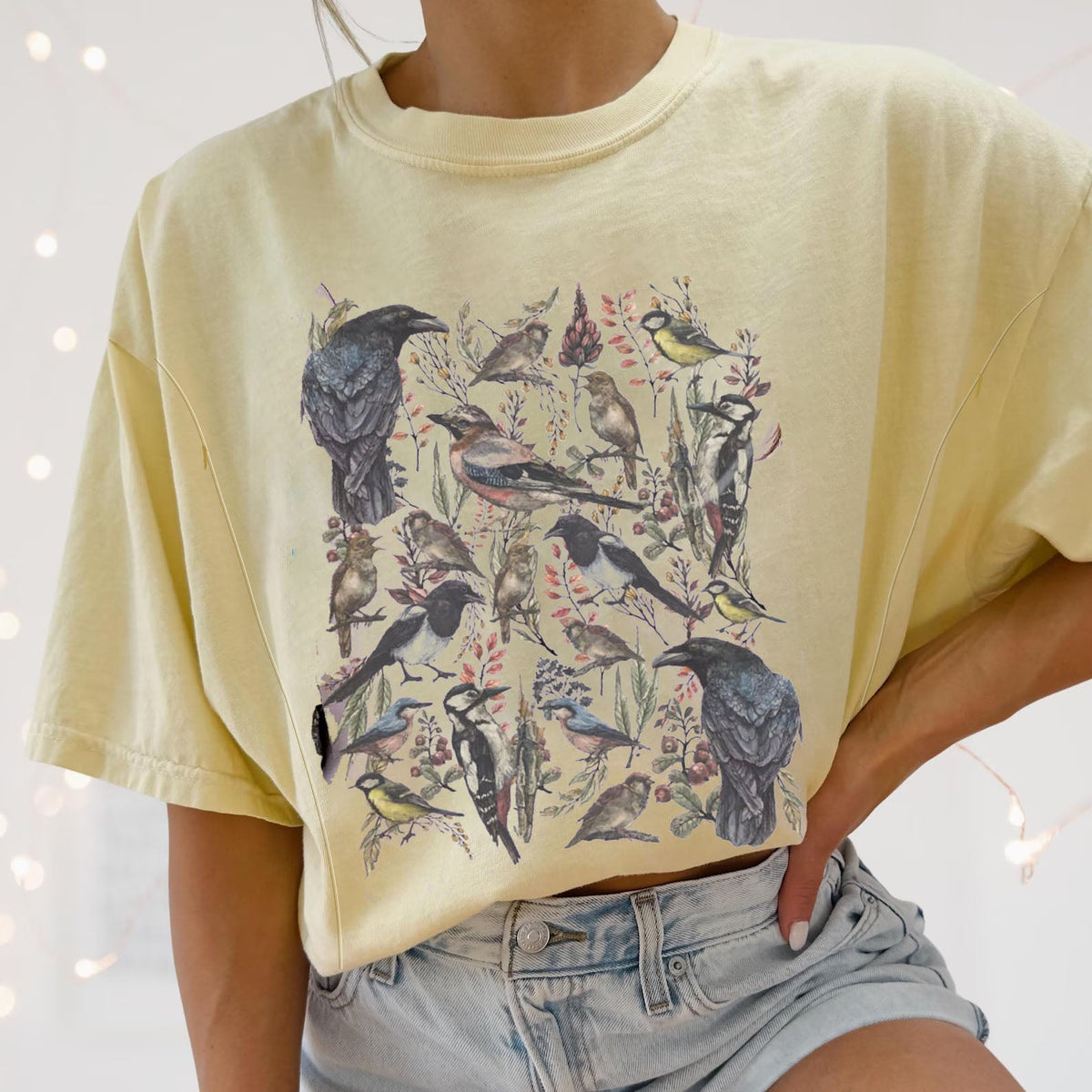 Vintage Birds and Flowers Graphic Feeding-Friendly T-Shirt