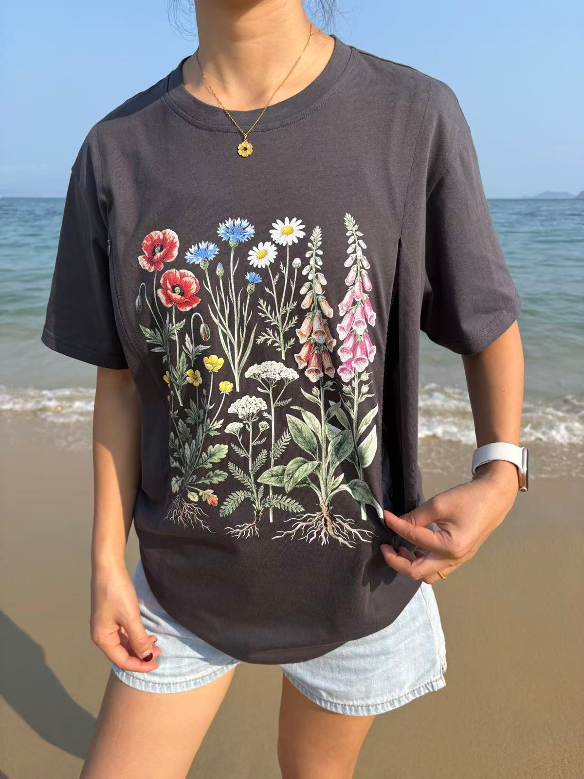 Vintage Wildflower Botanical Graphic Feeding-Friendly T-Shirt