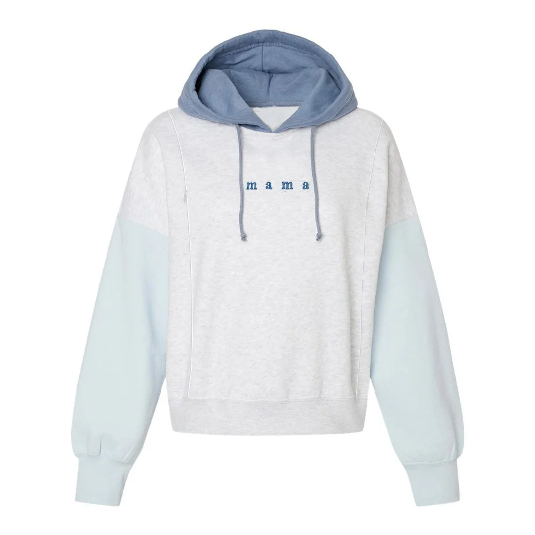 Embroidered Mama Color Block Feeding-Friendly Cropped Hoodie