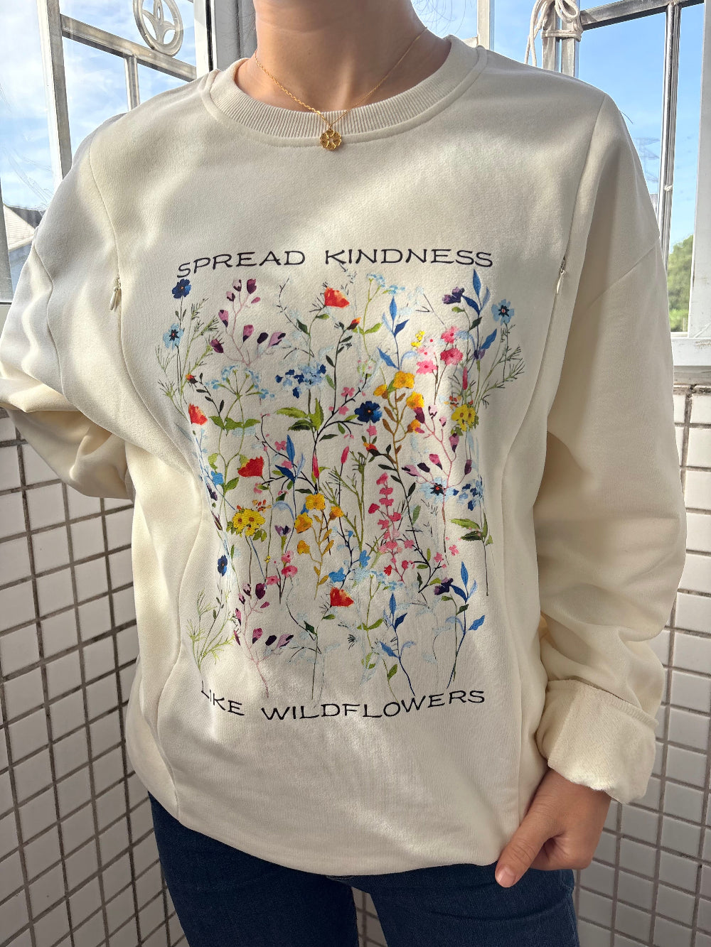 Spread Kindness Like Wildflowers Comfy Feeding-Friendly Sweatshirt