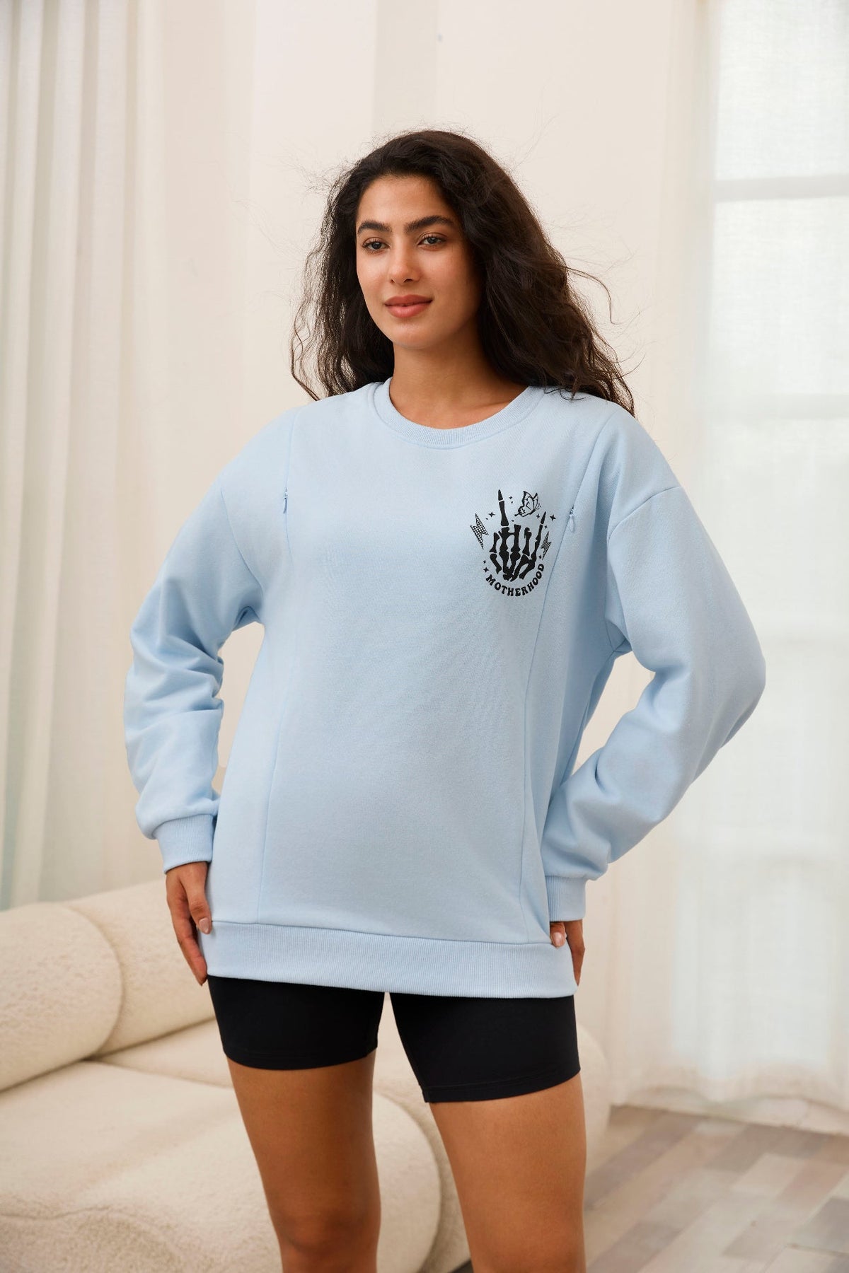 Motherhood Sometimes I Rock It Sometimes It Rocks Me Feeding-Friendly Sweatshirt