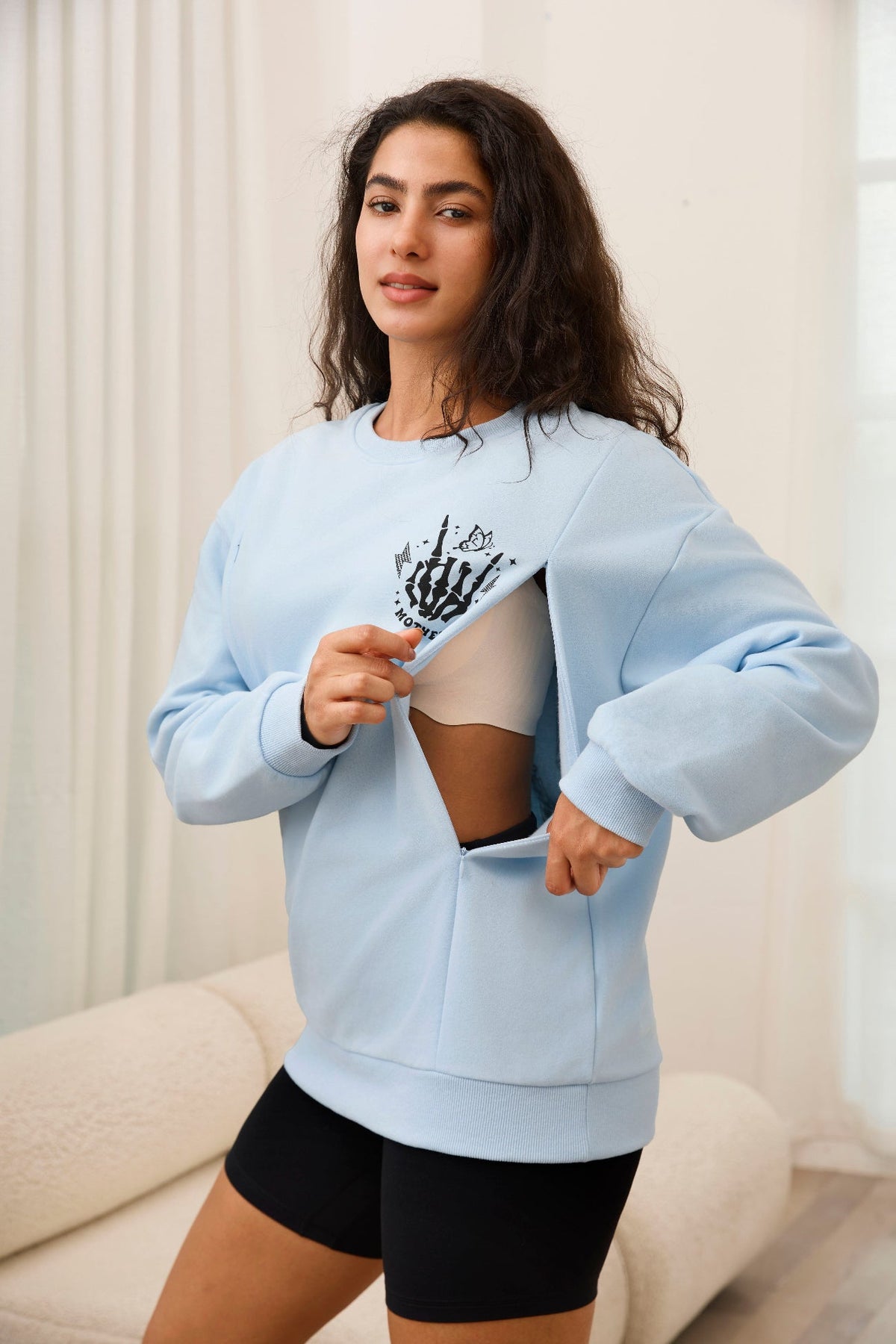 Motherhood Sometimes I Rock It Sometimes It Rocks Me Feeding-Friendly Sweatshirt