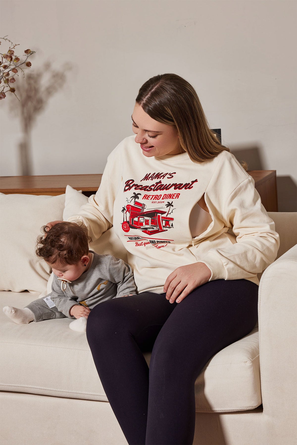 Mama's Breastaurant Feeding-Friendly Retro Sweatshirt