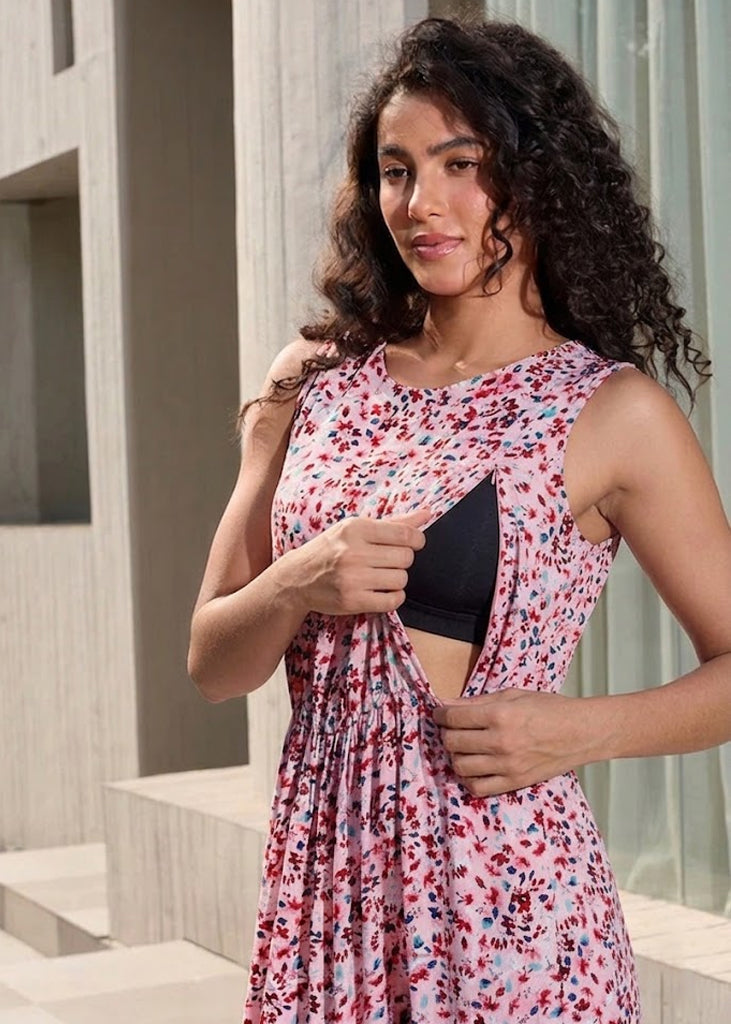 Floral Side Zip Feeding-Friendly Dress