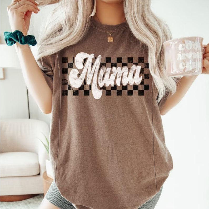 Retro Checkered Mama Feeding-Friendly T-Shirt