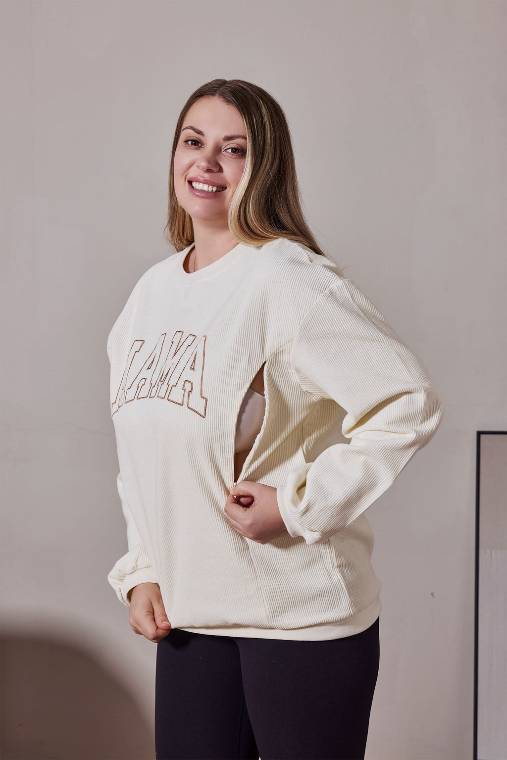 Corded Embroidered Mama Feeding-Friendly Sweatshirt