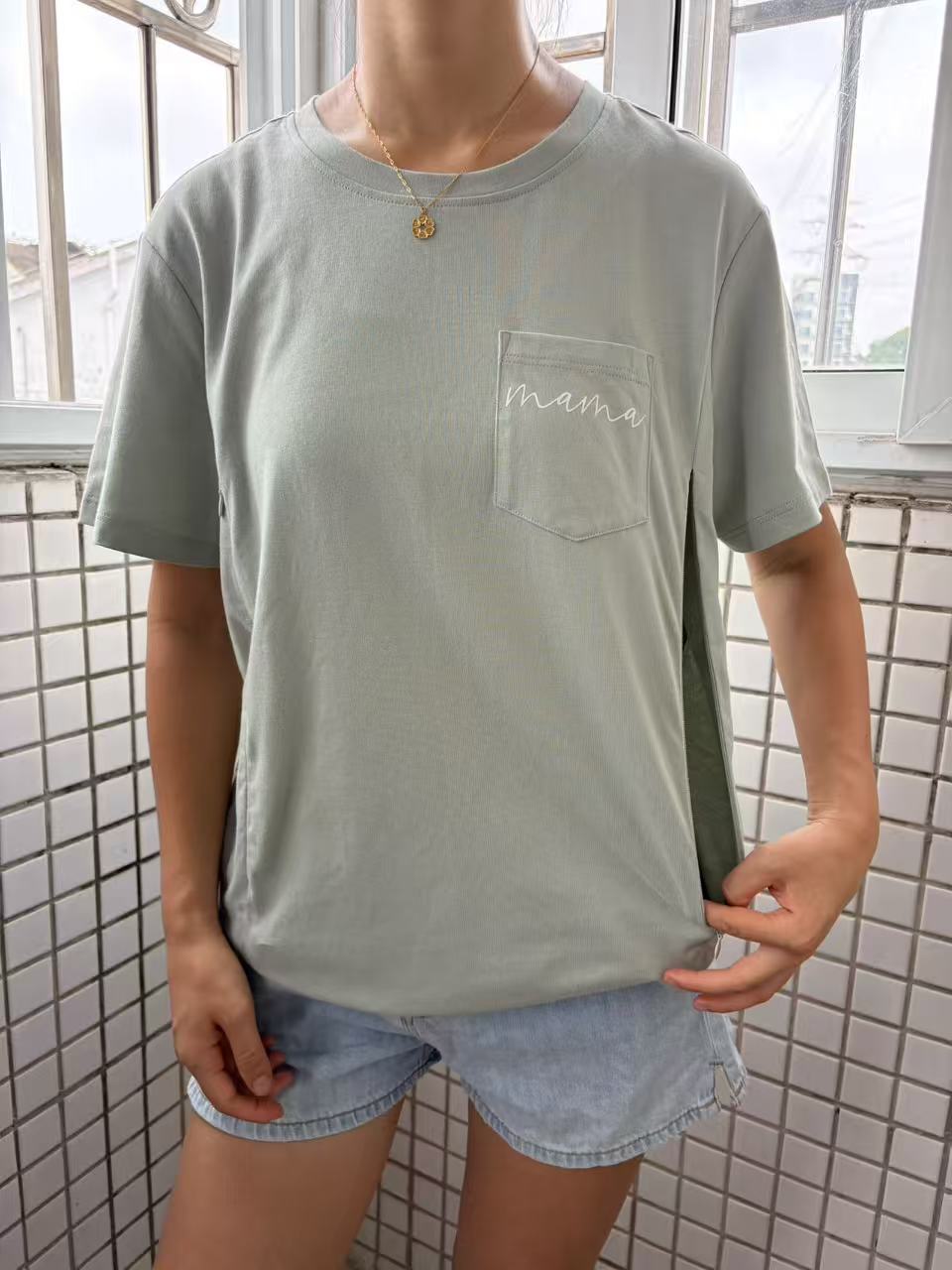 New Mama Feeding-Friendly Zip T-Shirt