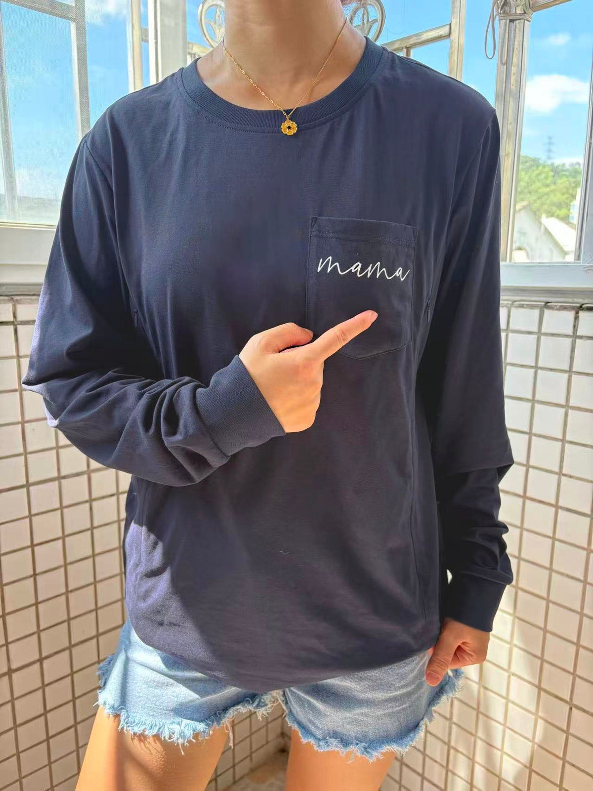 Pocket Mama Long Sleeve Feeding-Friendly Tee