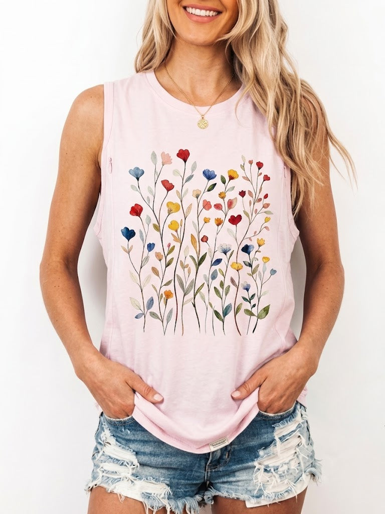 Vintage Pressed Flowers Feeding-Friendly Tank Top