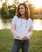 Embroidered Mama Color Block Feeding-Friendly Cropped Hoodie