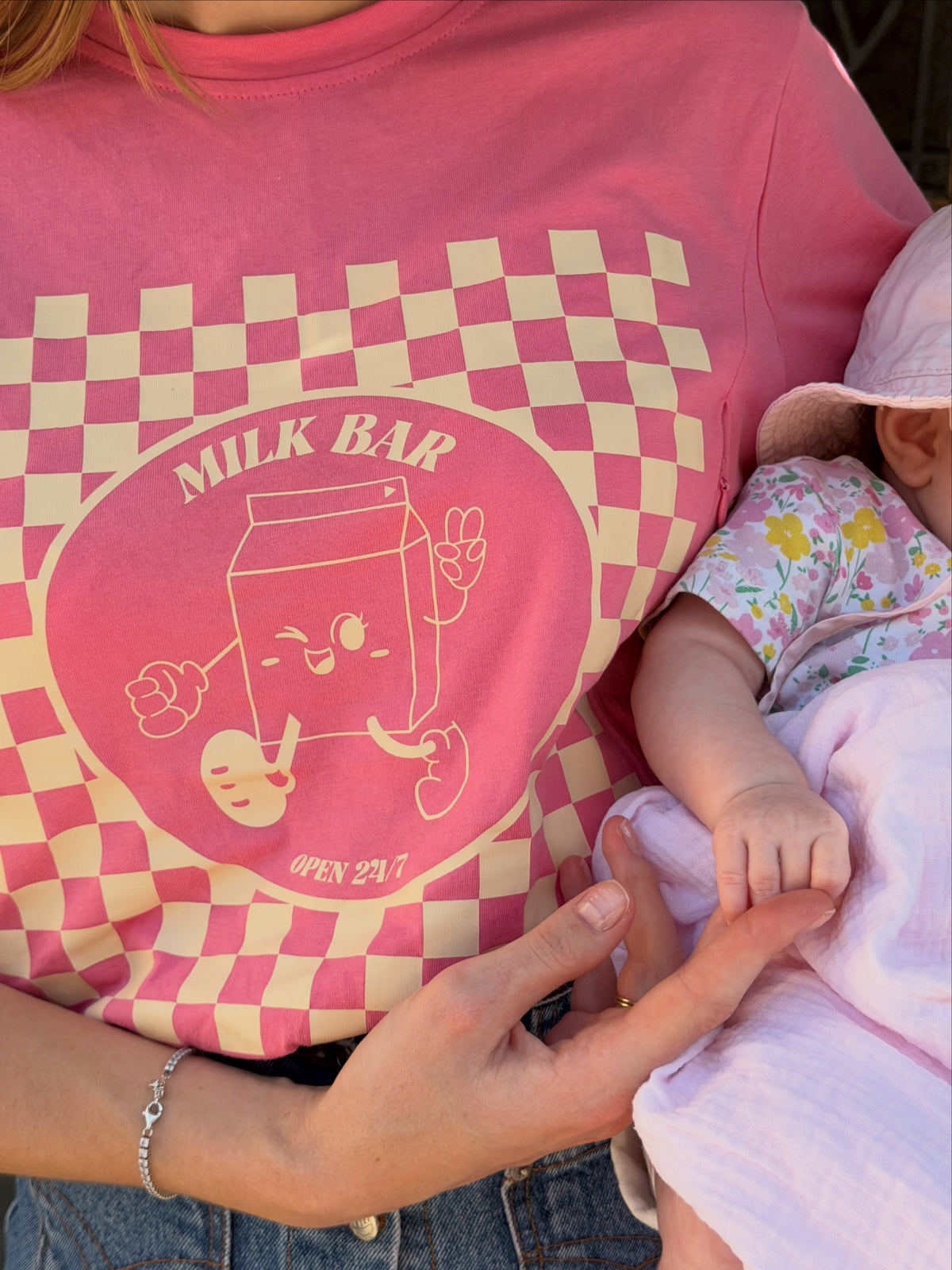 Checkered Milk Carton Feeding-Friendly Tee