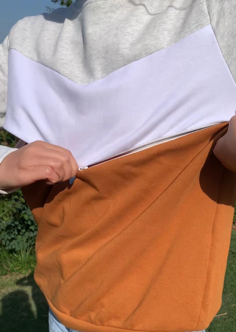 Mama Solid Color Patchwork Feeding-Friendly Sweatshirt - Giftifymama