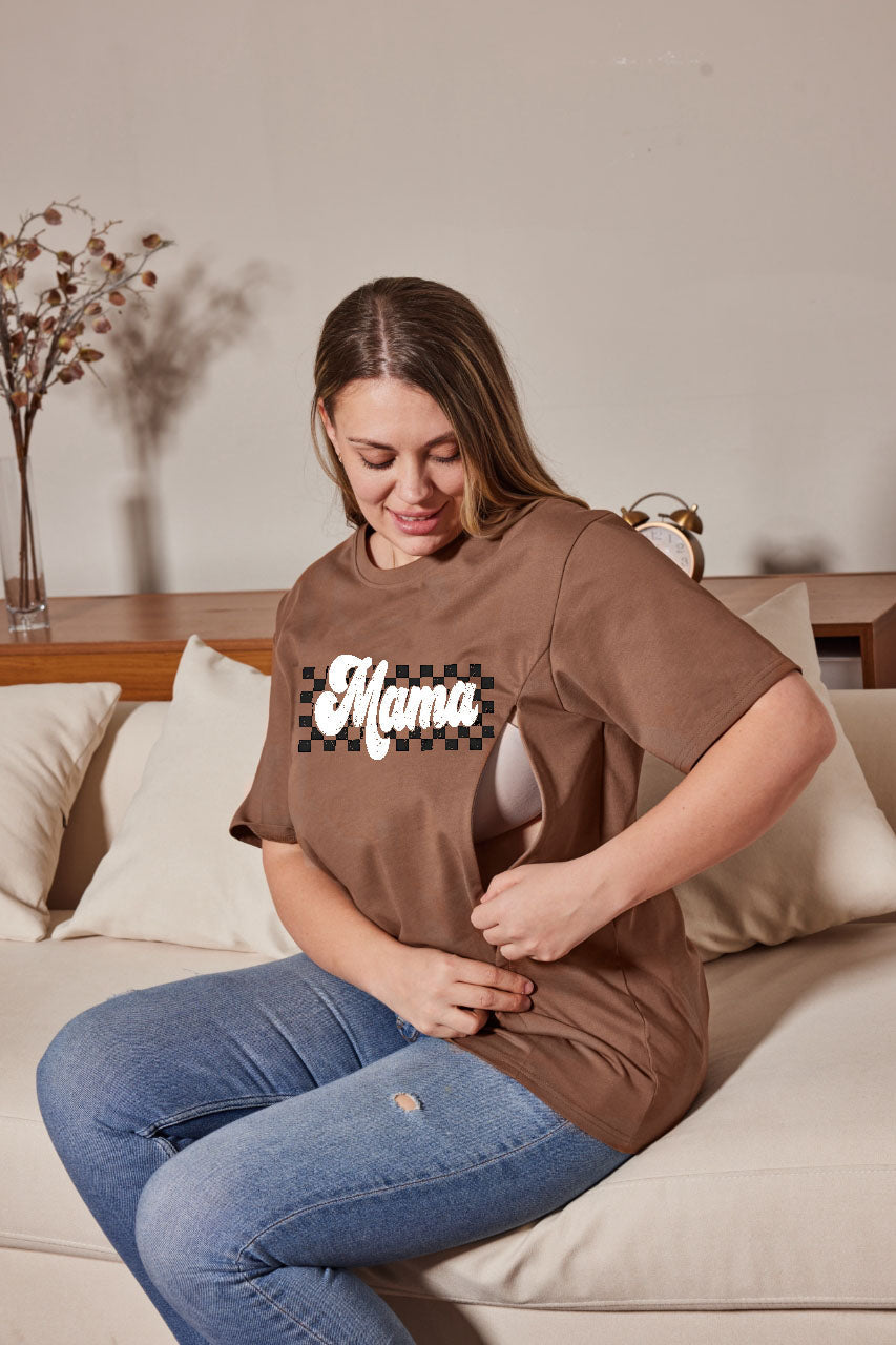 Retro Checkered Mama Feeding-Friendly T-Shirt
