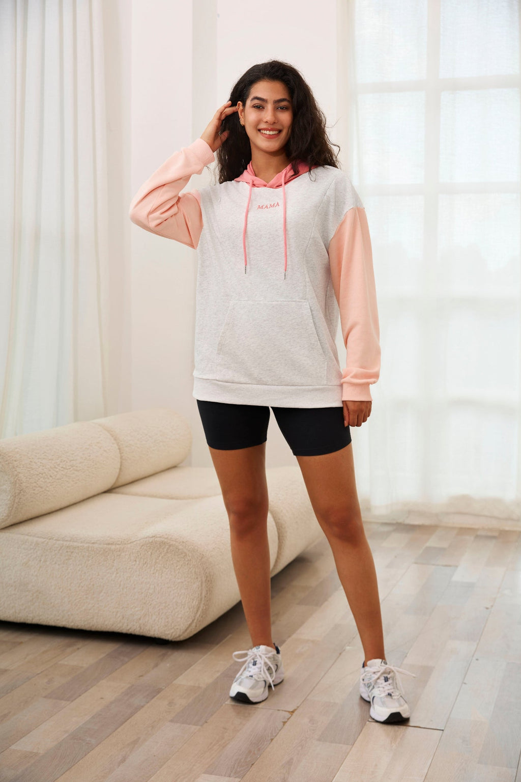 Colorblock Feeding-Friendly Hoodie With Pocket