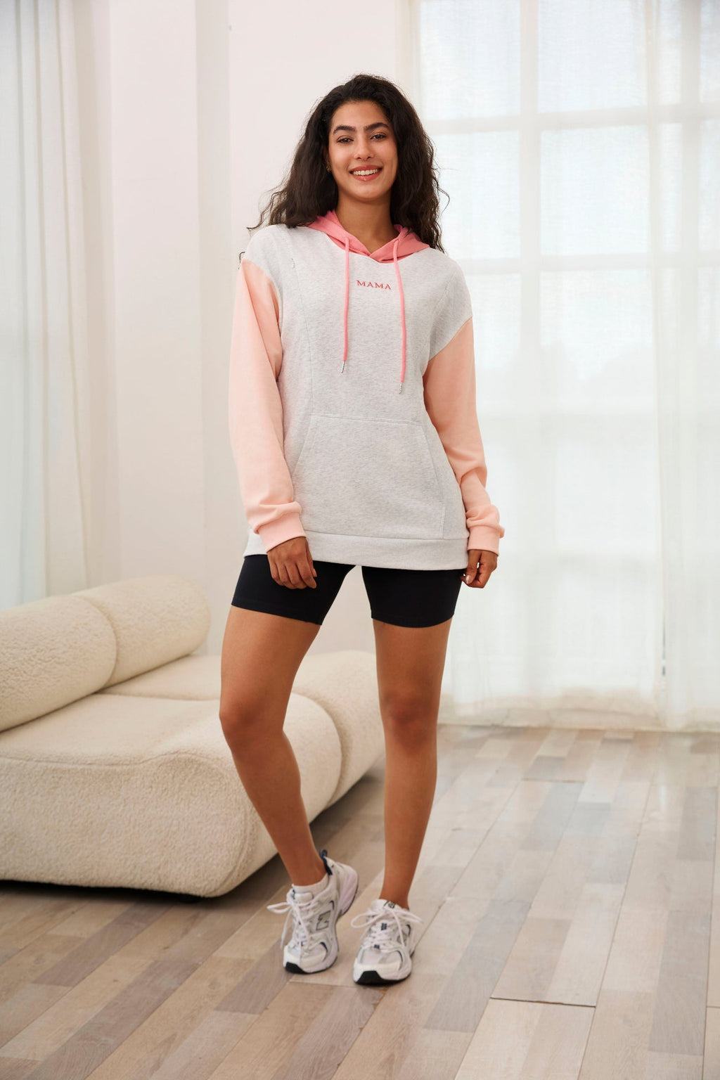 Colorblock Feeding-Friendly Hoodie With Pocket