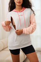 Colorblock Feeding-Friendly Hoodie With Pocket