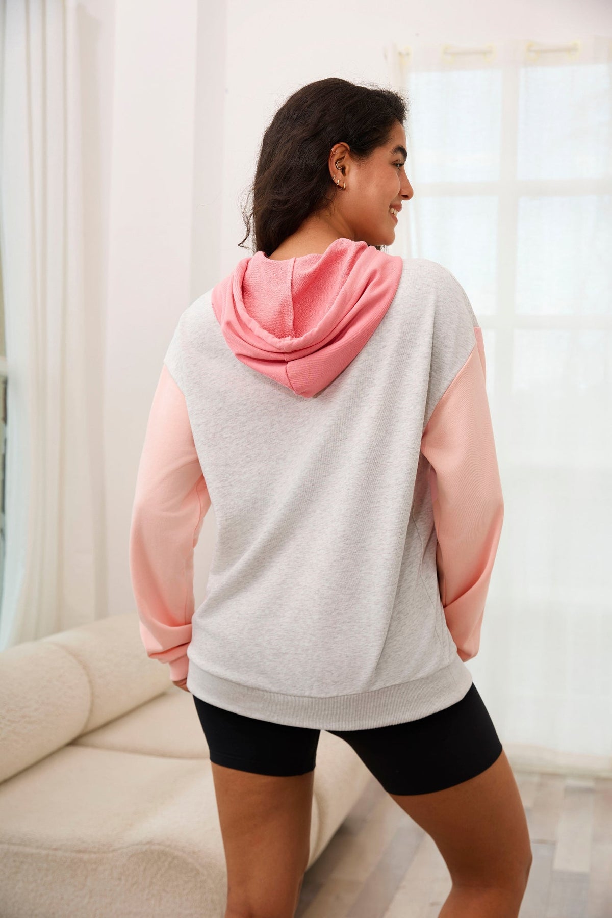 Colorblock Feeding-Friendly Hoodie With Pocket