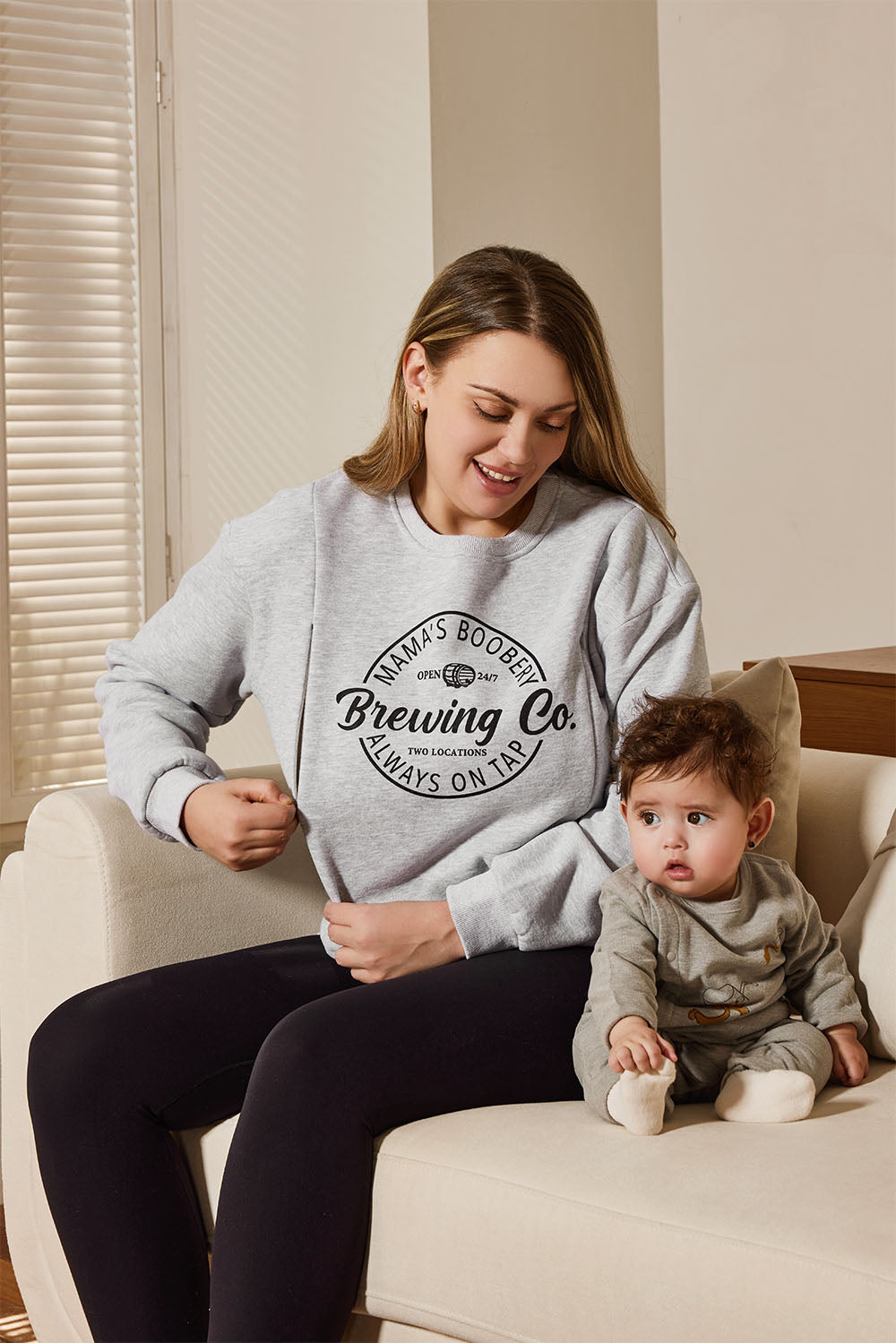 Mama's Boobery Zip Crewneck Feeding-Friendly Sweatshirt