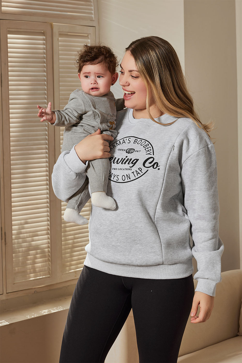 Mama's Boobery Zip Crewneck Feeding-Friendly Sweatshirt