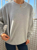 Oversized Mama Embroidered Feeding-Friendly Sweatshirt