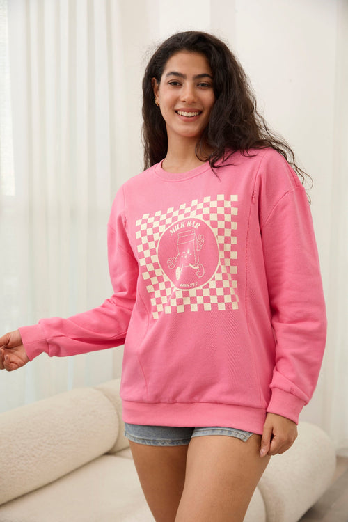 Checkered Milk Carton Feeding-Friendly Sweatshirt