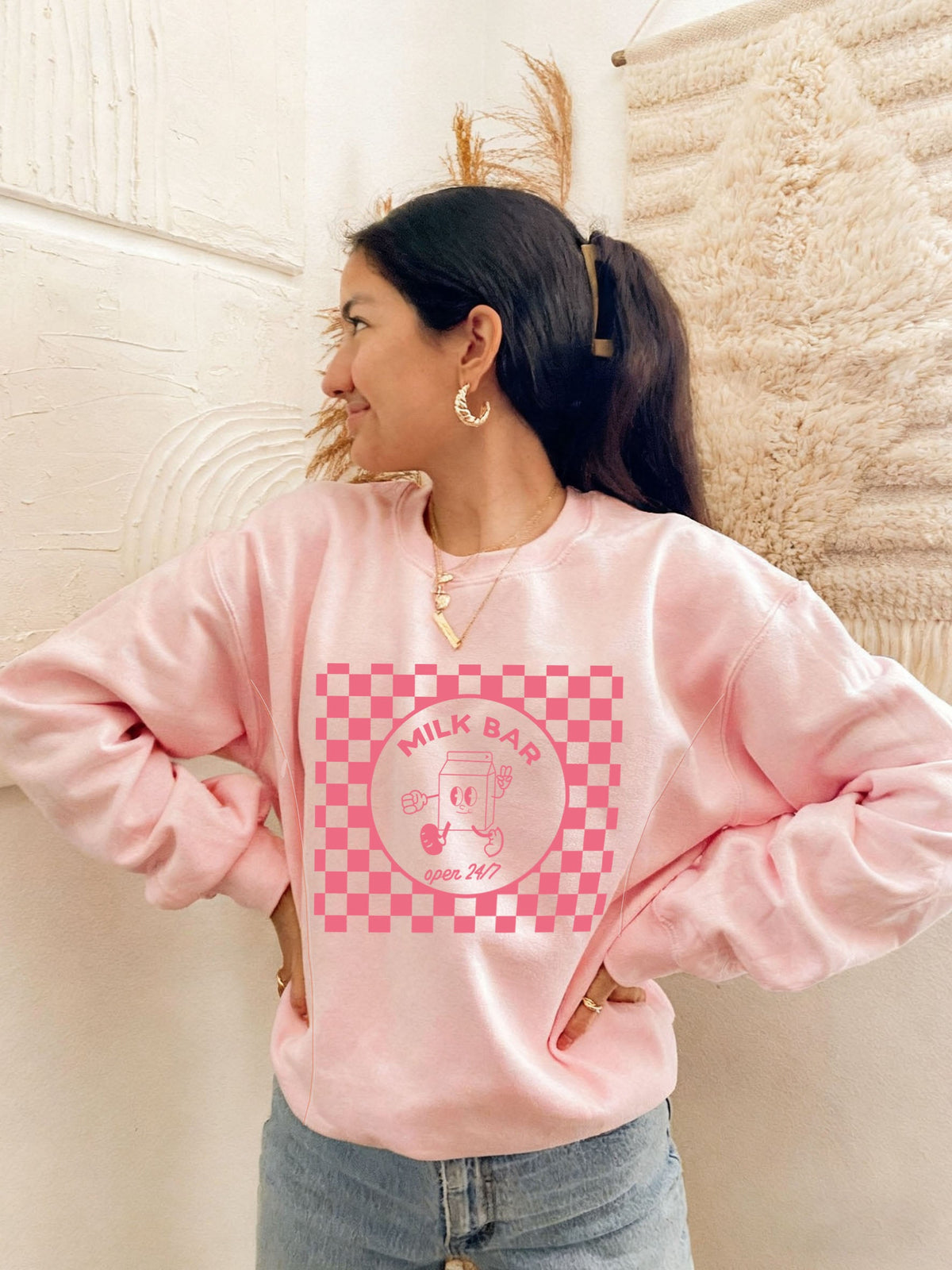 Checkered Milk Carton Feeding-Friendly Sweatshirt