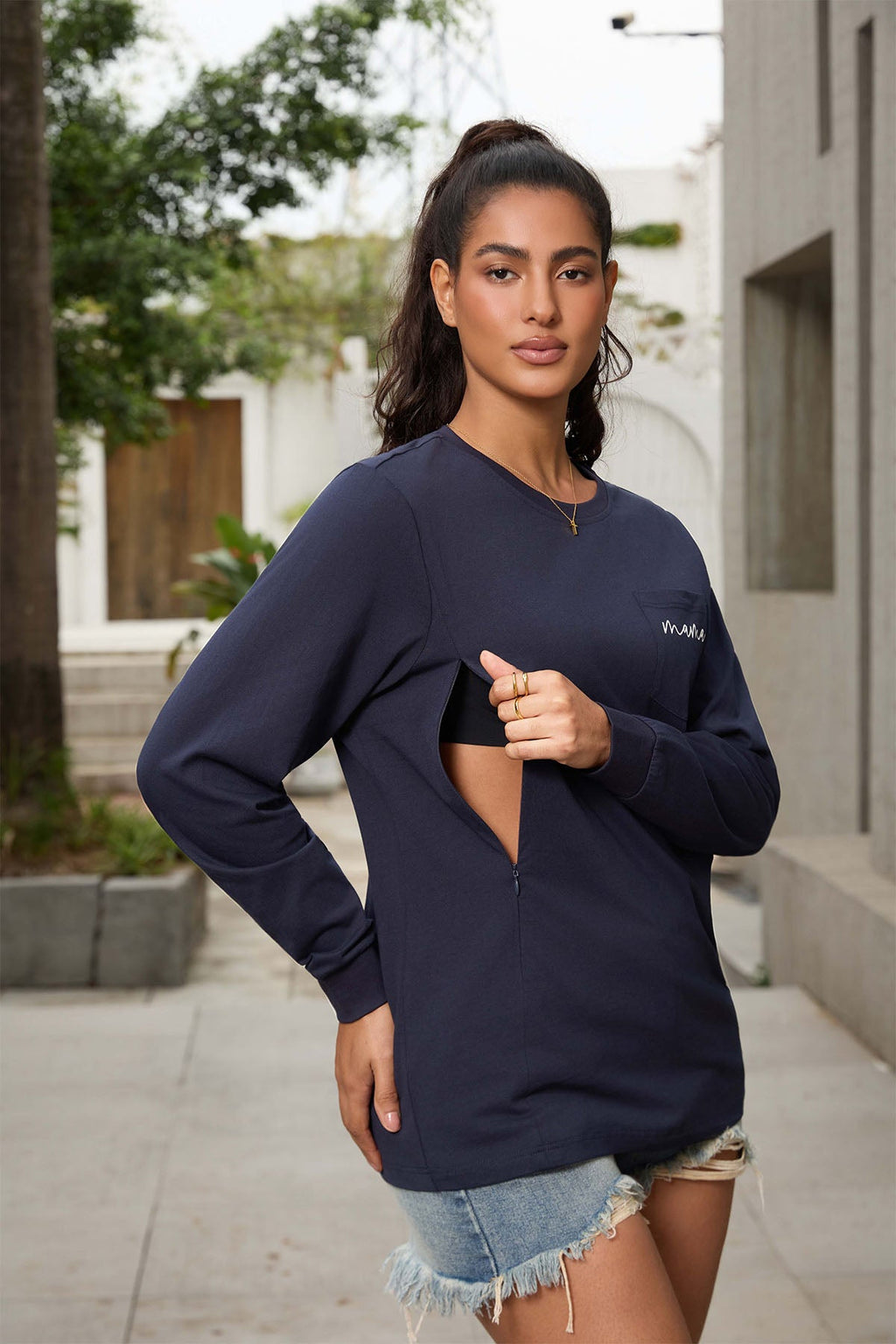 Pocket Mama Long Sleeve Feeding-Friendly Tee