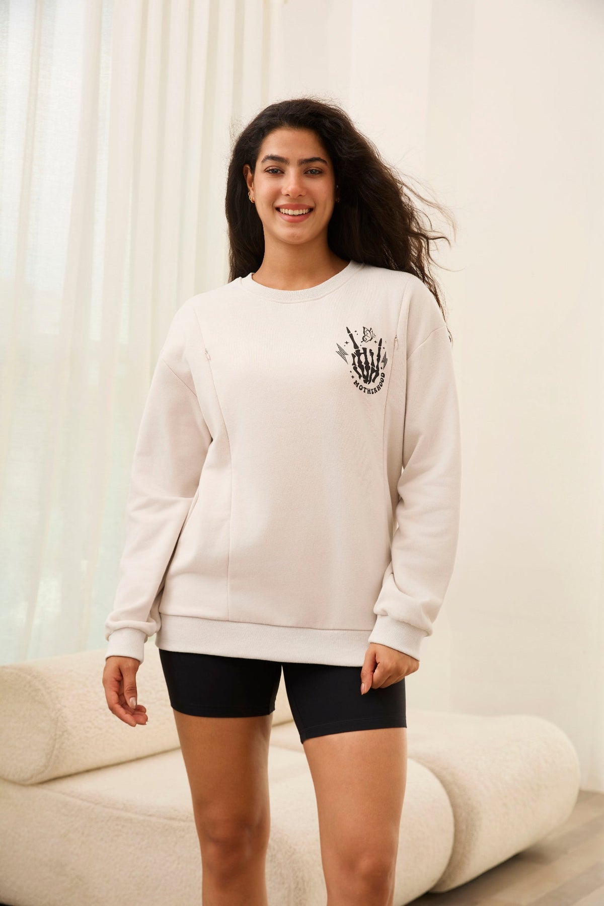Motherhood Sometimes I Rock It Sometimes It Rocks Me Feeding-Friendly Sweatshirt