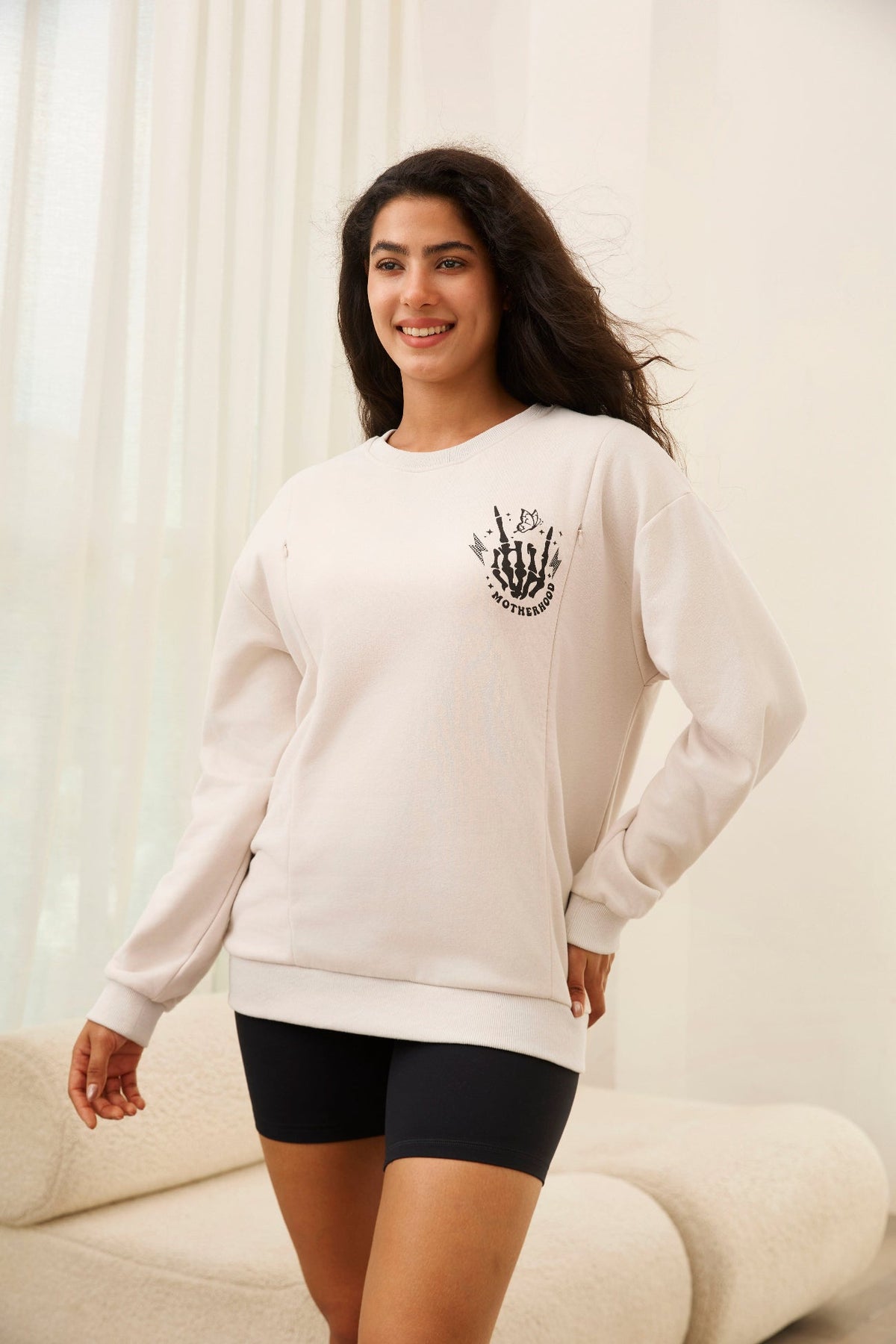 Motherhood Sometimes I Rock It Sometimes It Rocks Me Feeding-Friendly Sweatshirt