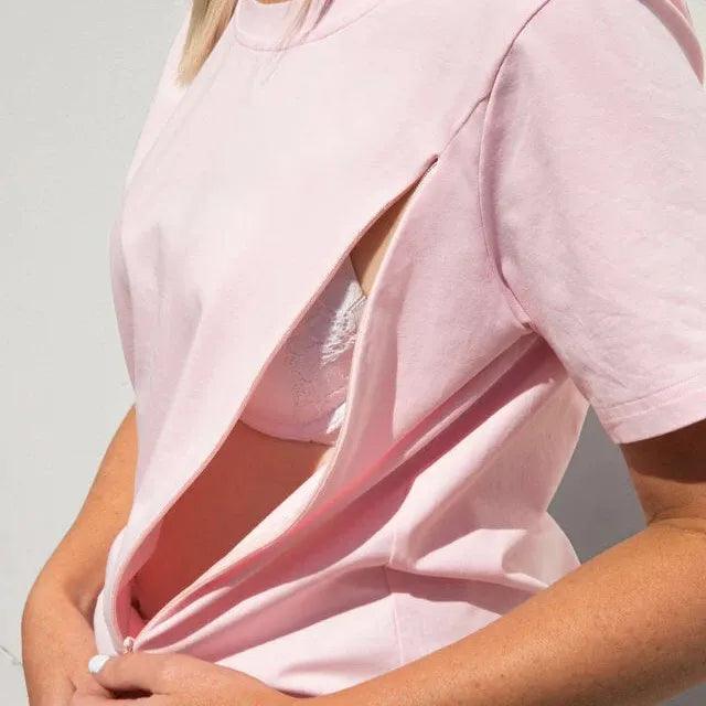 Solid Zipper Feeding-Friendly T-shirt - Giftifymama